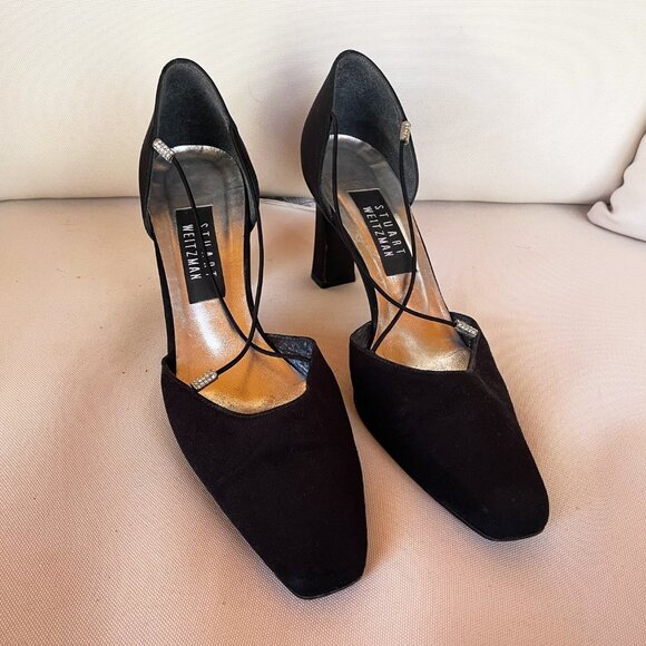 Women’s Stuart Weitzman Sateen Black Heels Size 7.5 - Picture 2 of 14